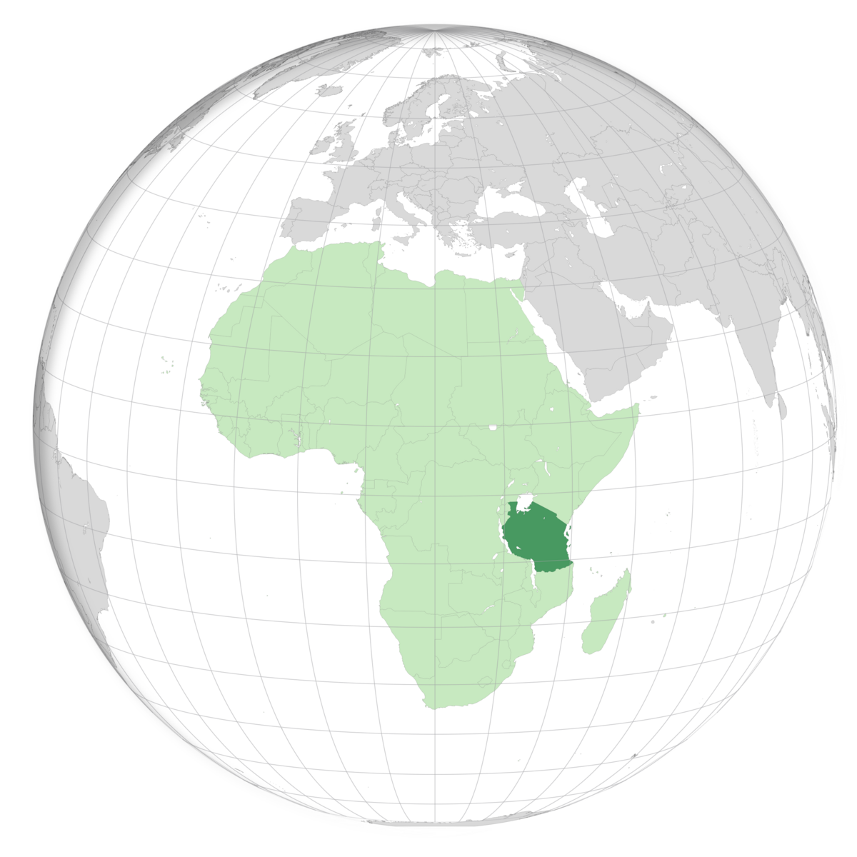 plassering av Tanzania på jordkloden. Kart