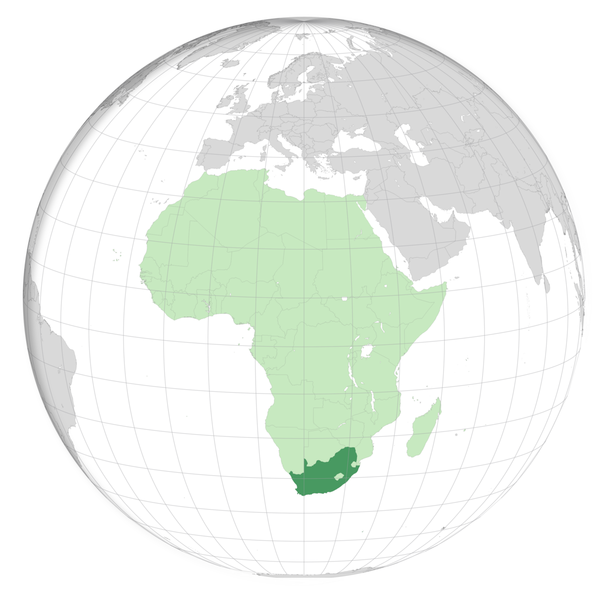 plassering av Sør-Afrika på jordkloden. Kart