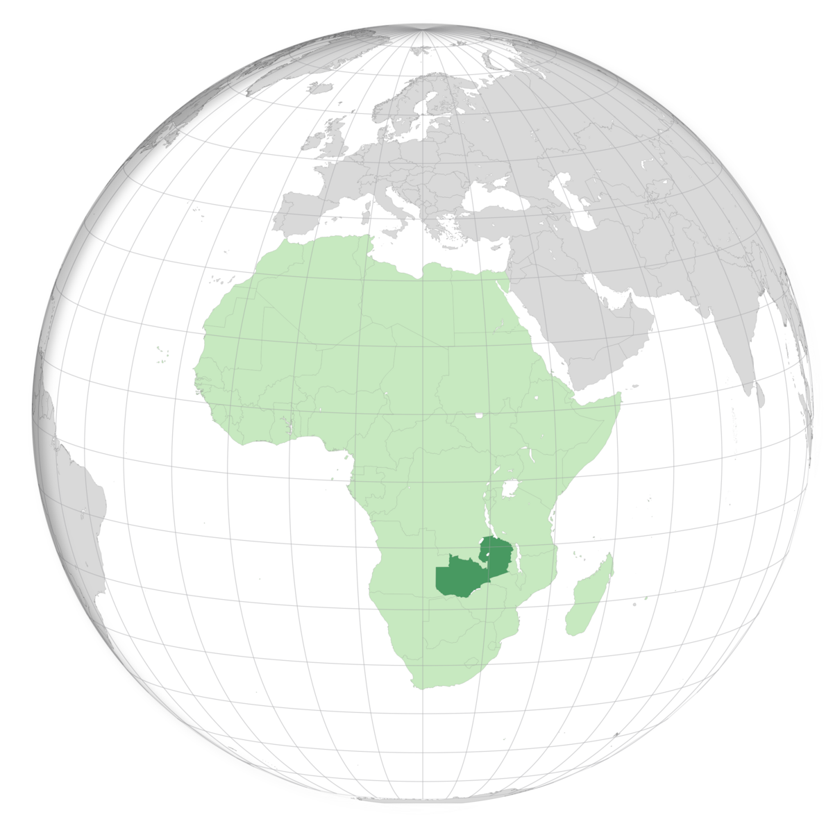 plassering av Zambia på jordkloden. Kart