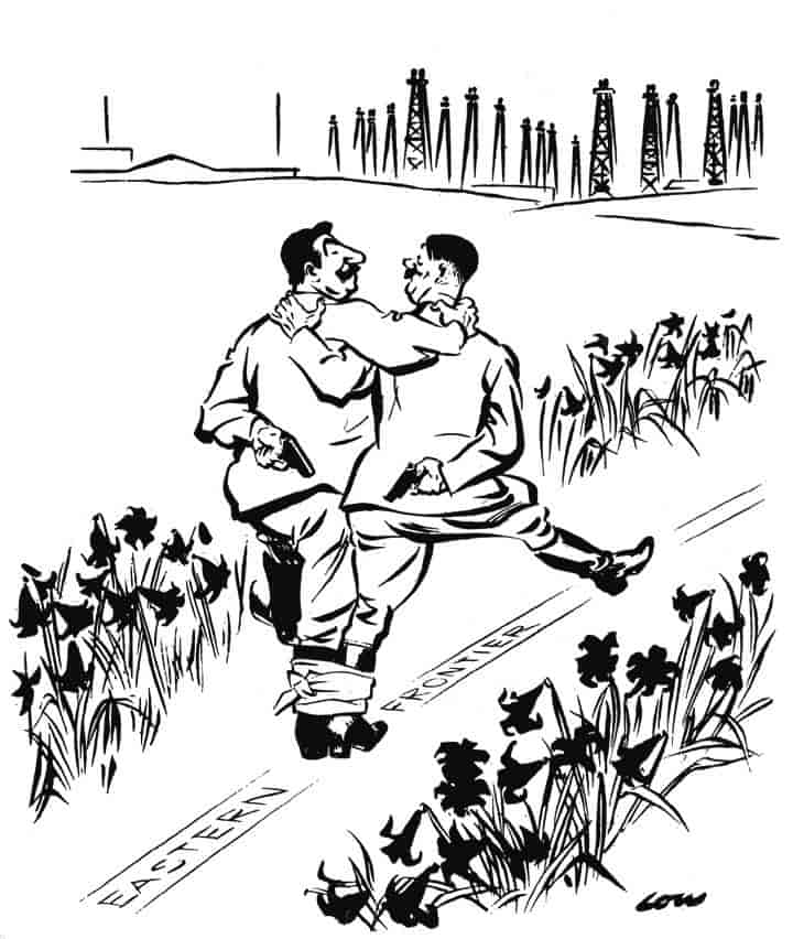 Hitler og Stalin tegnet av karikaturtegneren David Low