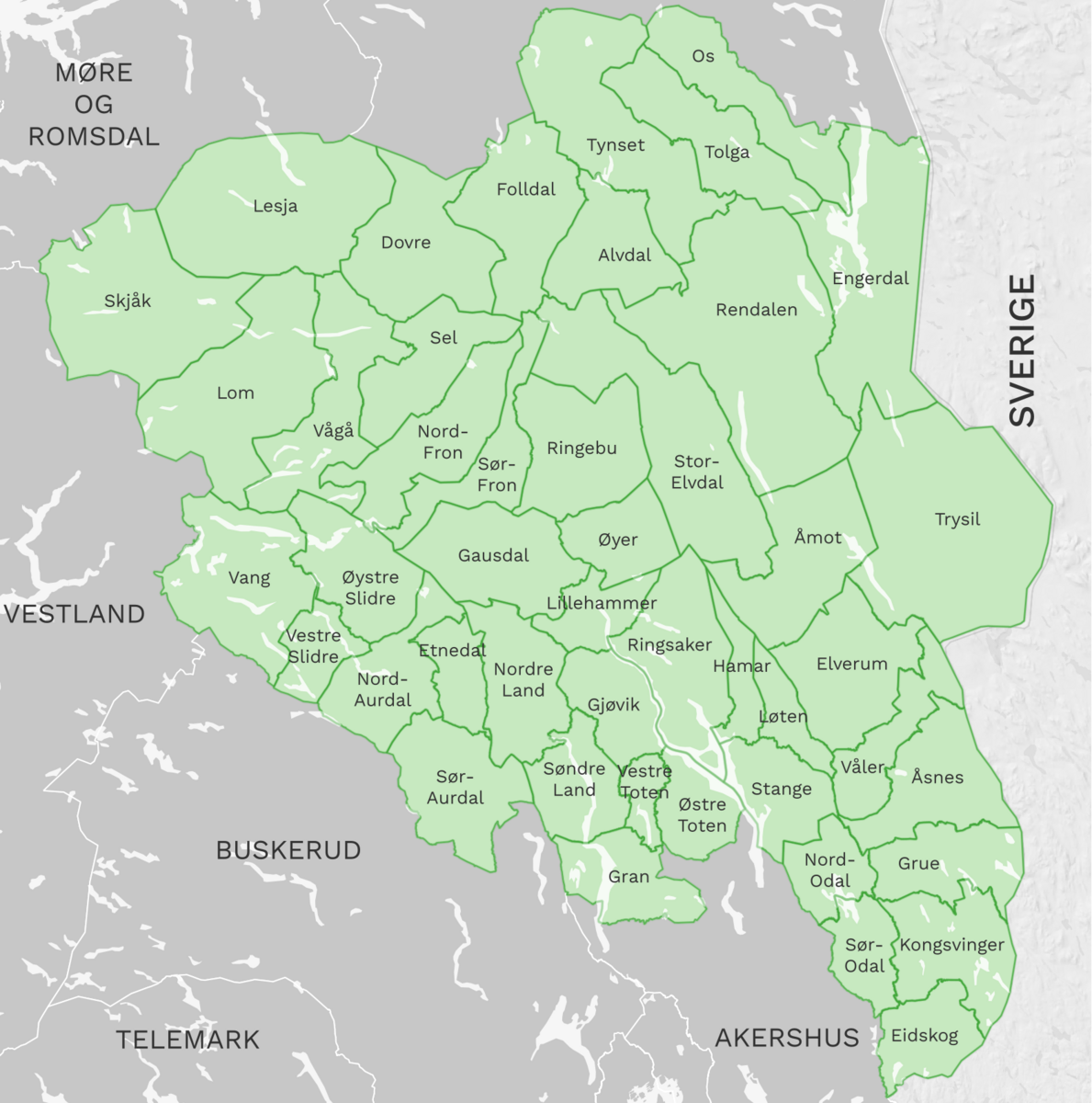 Kommuner i Innlandet fylke