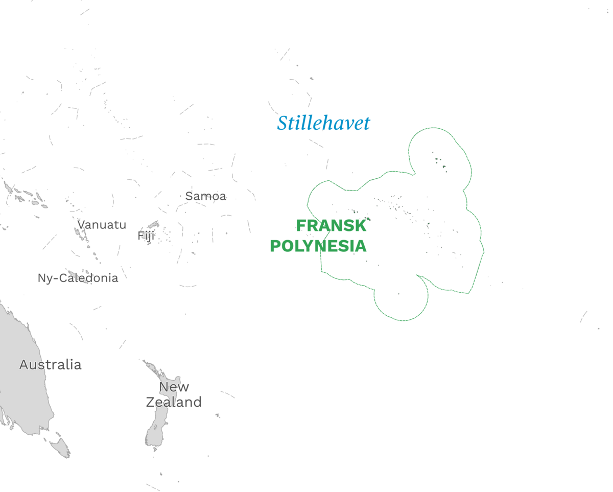 Plassering av Fransk Polynesia med naboland rundt, kart