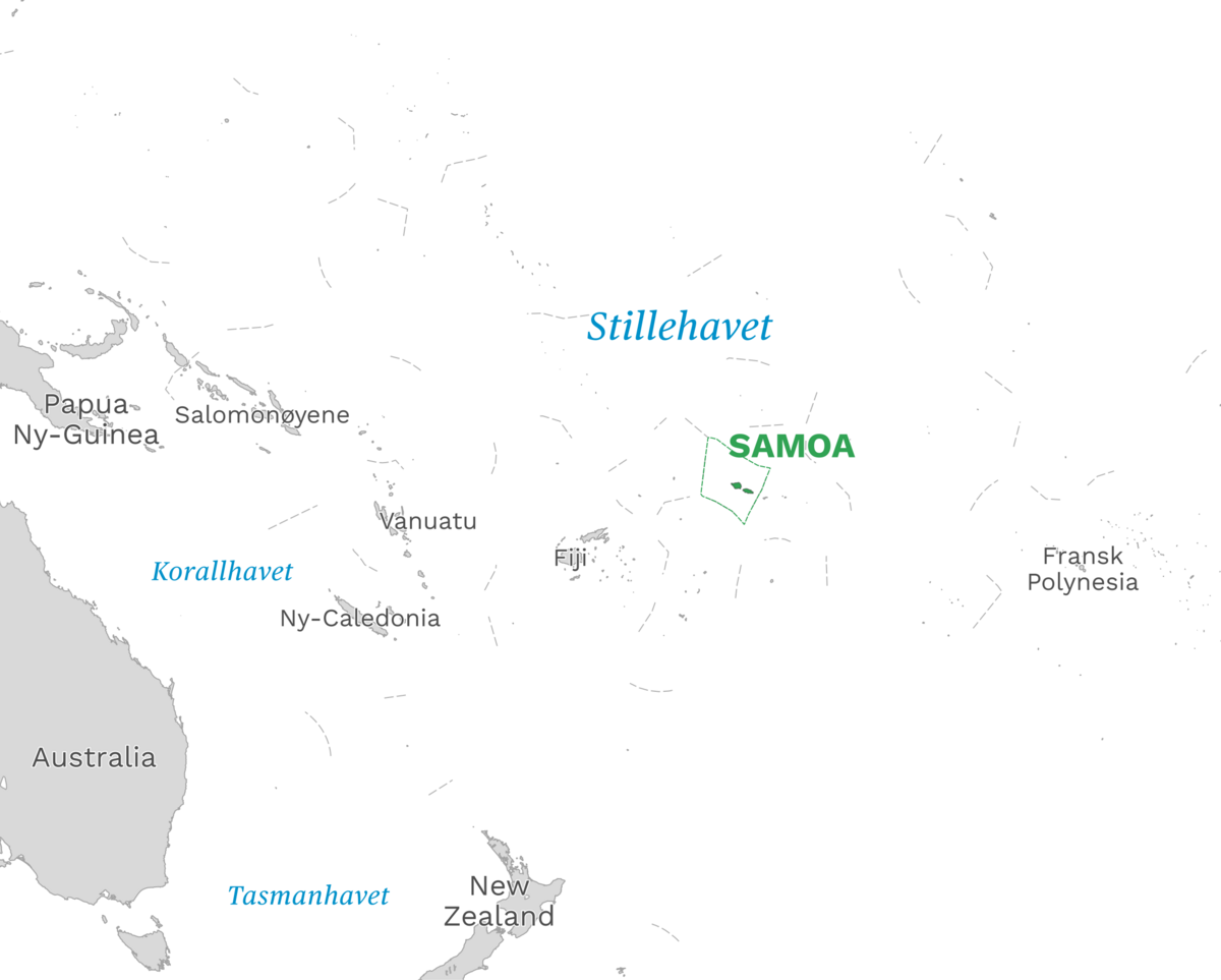 Plassering av Samoa med naboland rundt, kart