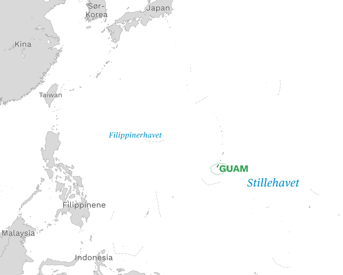 Plassering av Guam med naboland rundt, kart
