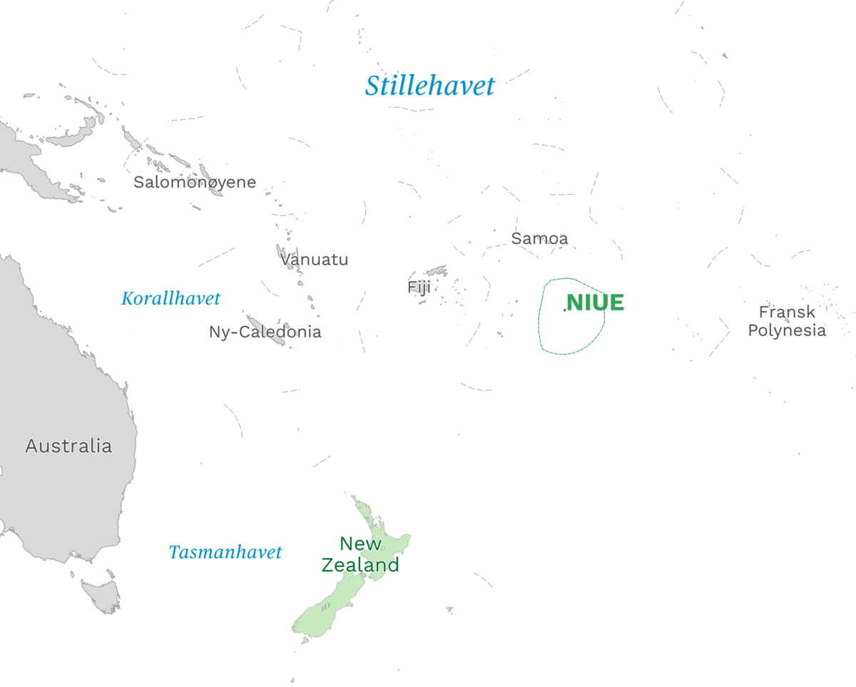 Plassering av Niue med naboland rundt, kart