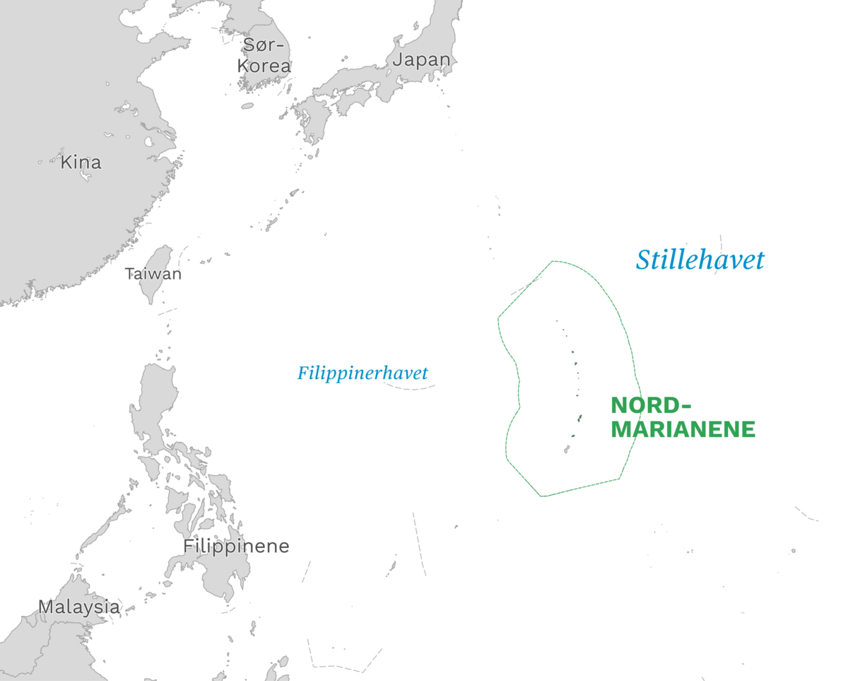 Plassering av Nord-Marianene med naboland rundt, kart
