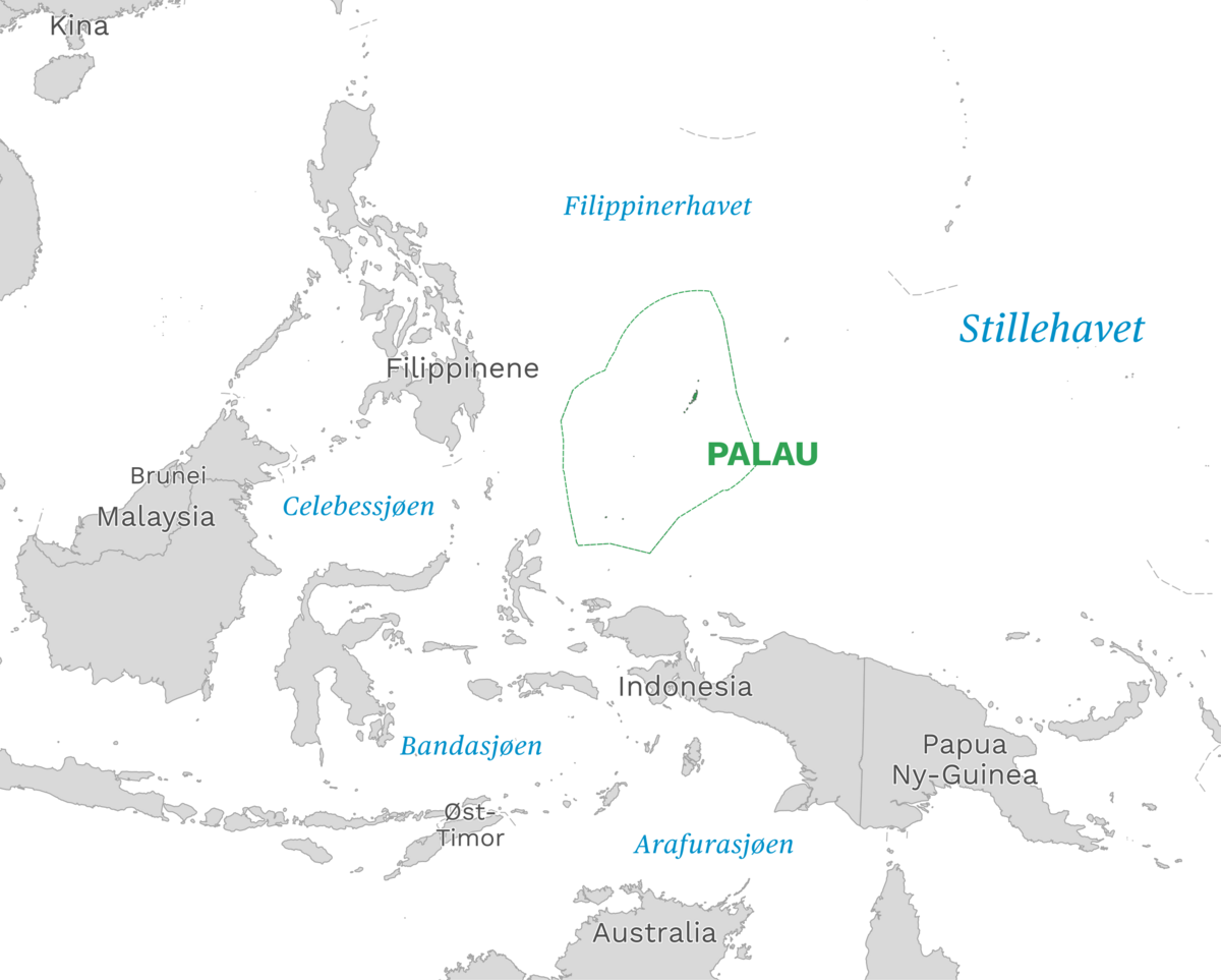 Plassering av Palau med naboland rundt, kart.