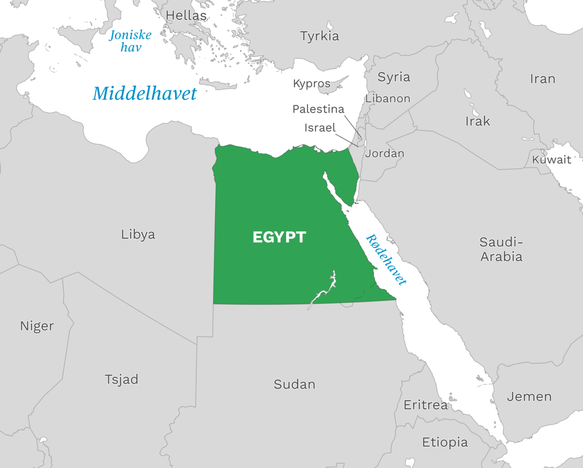 Plassering av Egypt med naboland rundt, kart