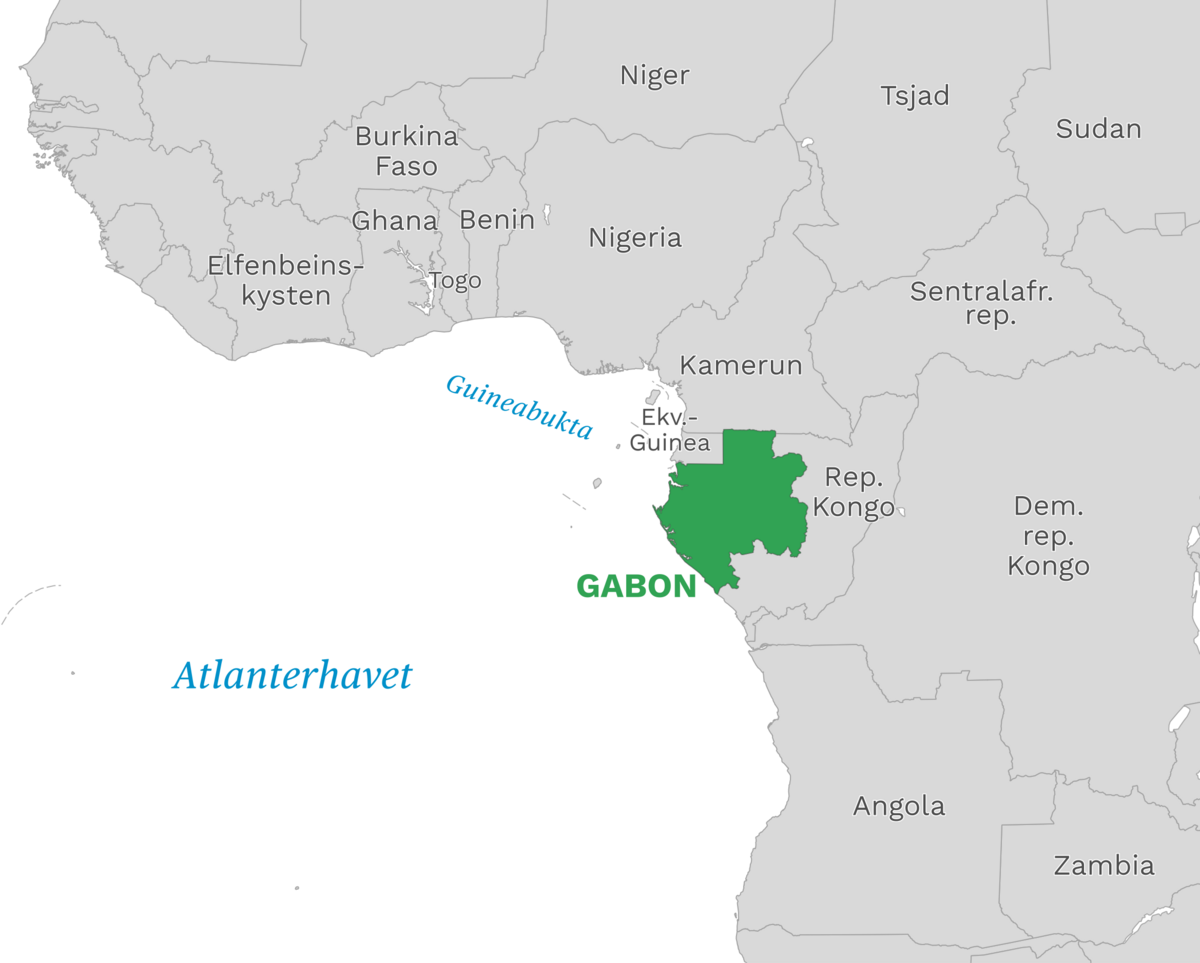 Plassering av Gabon med naboland rundt, kart.