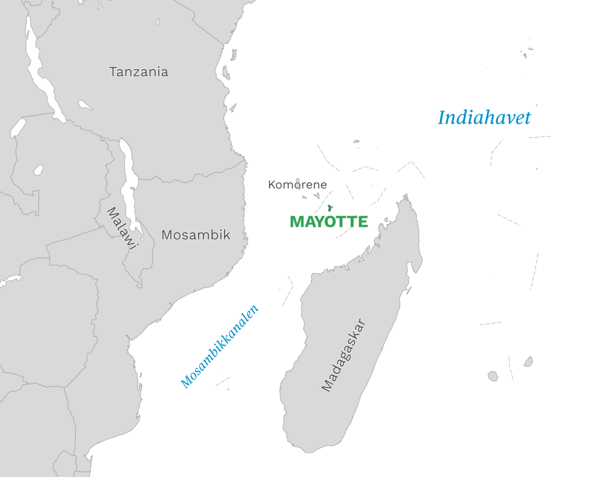 Plassering av Mayotte med naboland rundt, kart
