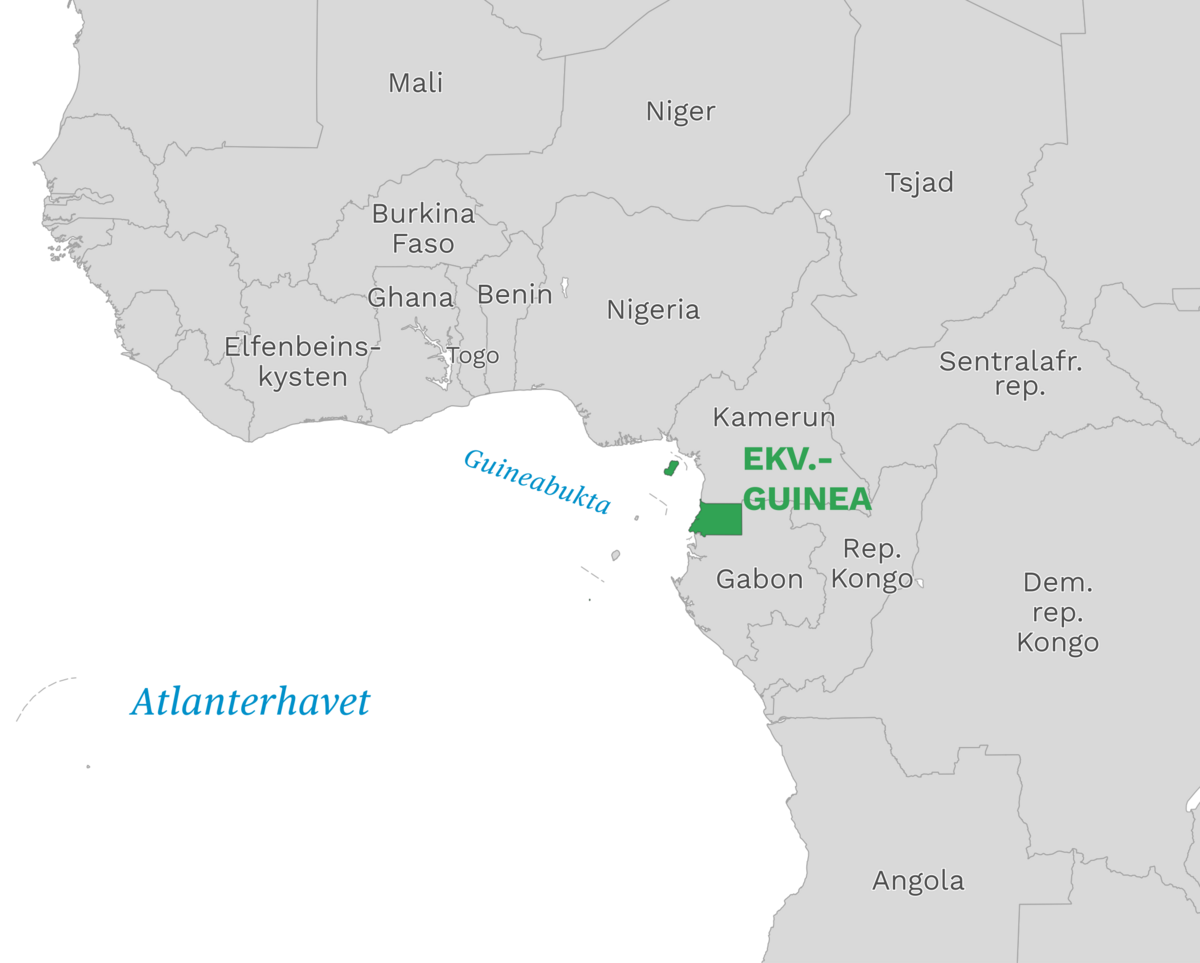 Plassering av Ekvatorial-Guinea med naboland rundt, kart.