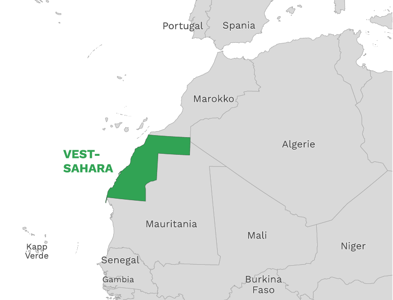 Plassering av Vest-sahara med naboland rundt, kart.