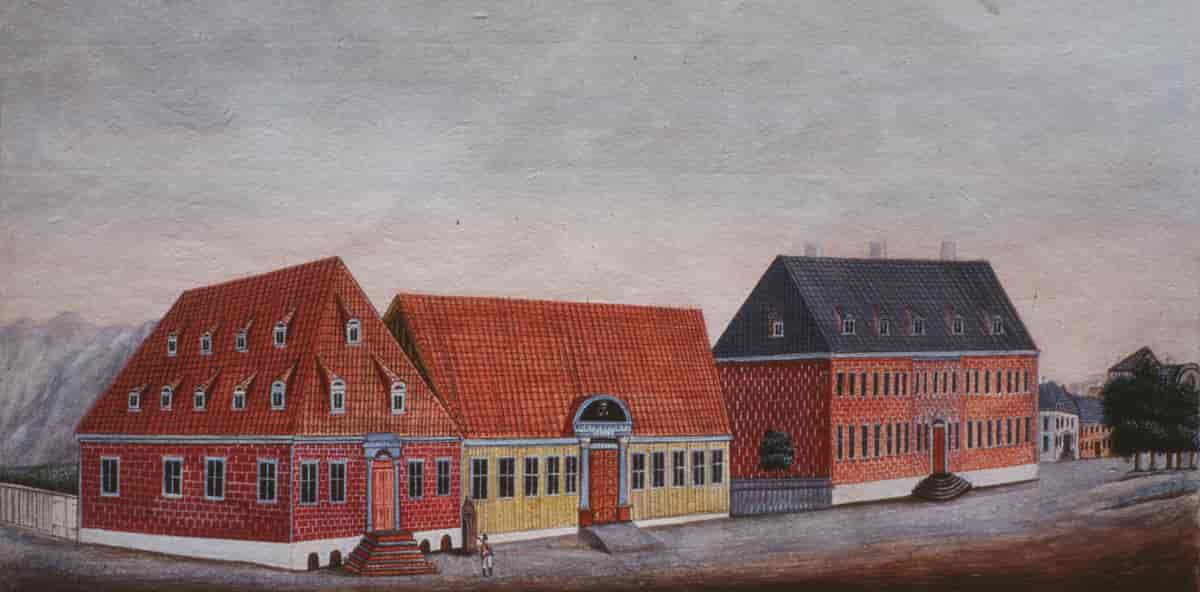 Munkegata med Det Militære Bakeri, Ekserserhuset og Katedralskolen