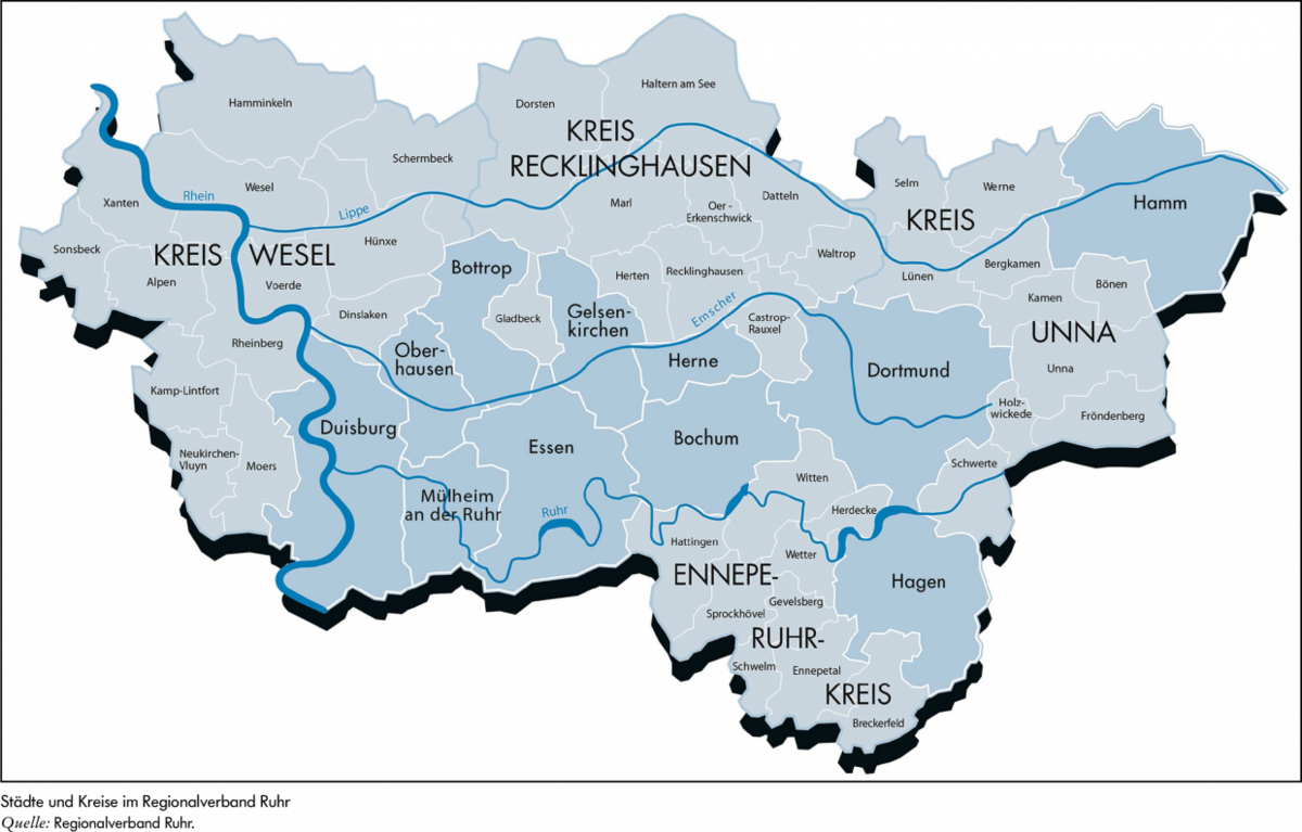 Kart over Ruhr-området