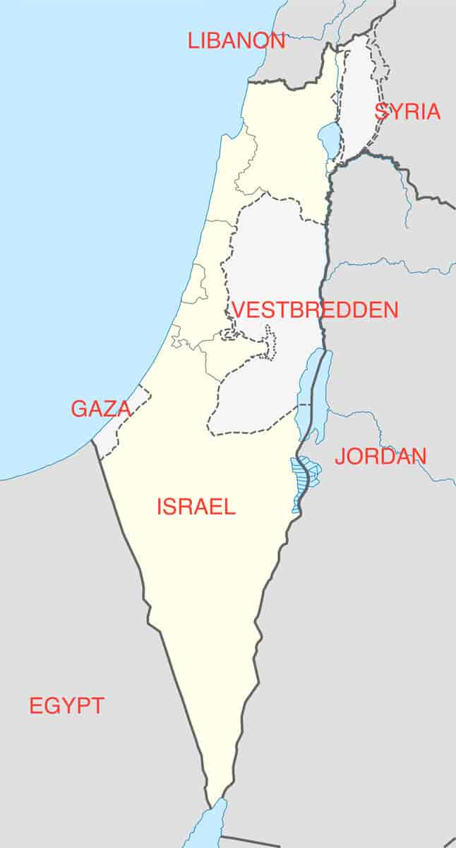 Kart over Israel og de okkuperte omrpdene.