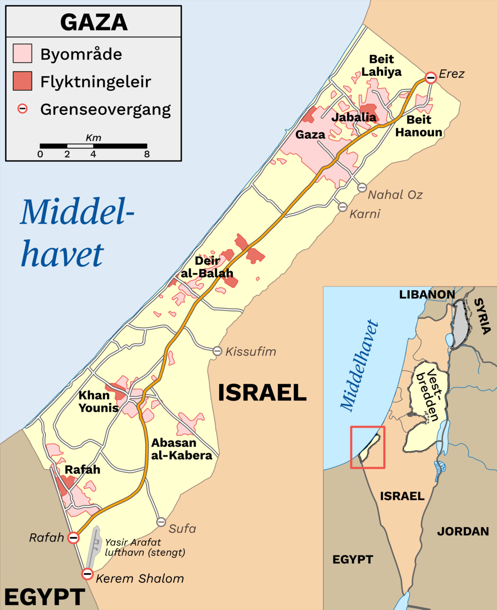 Kart over Gazastripa