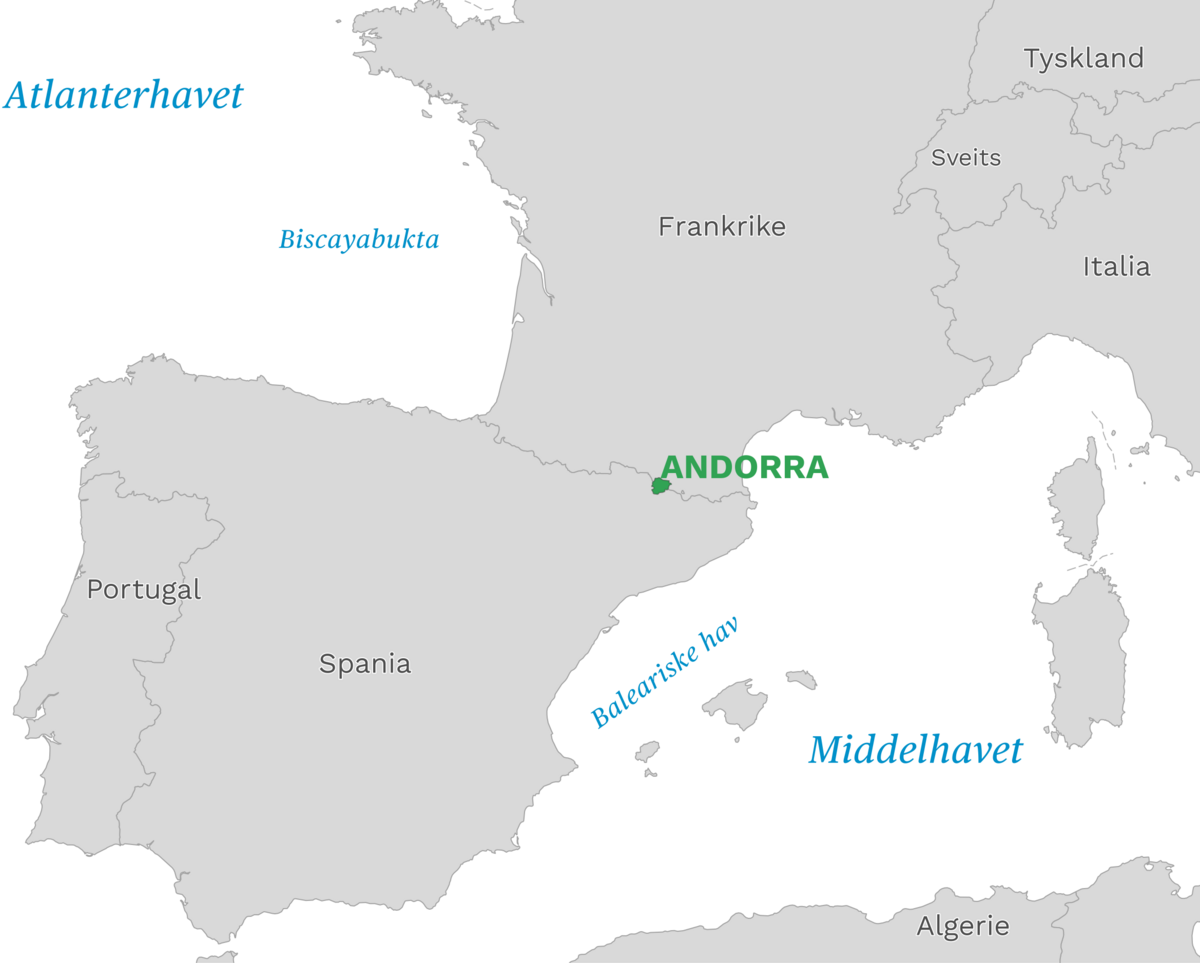 Plassering av Andorra med naboland rundt, kart