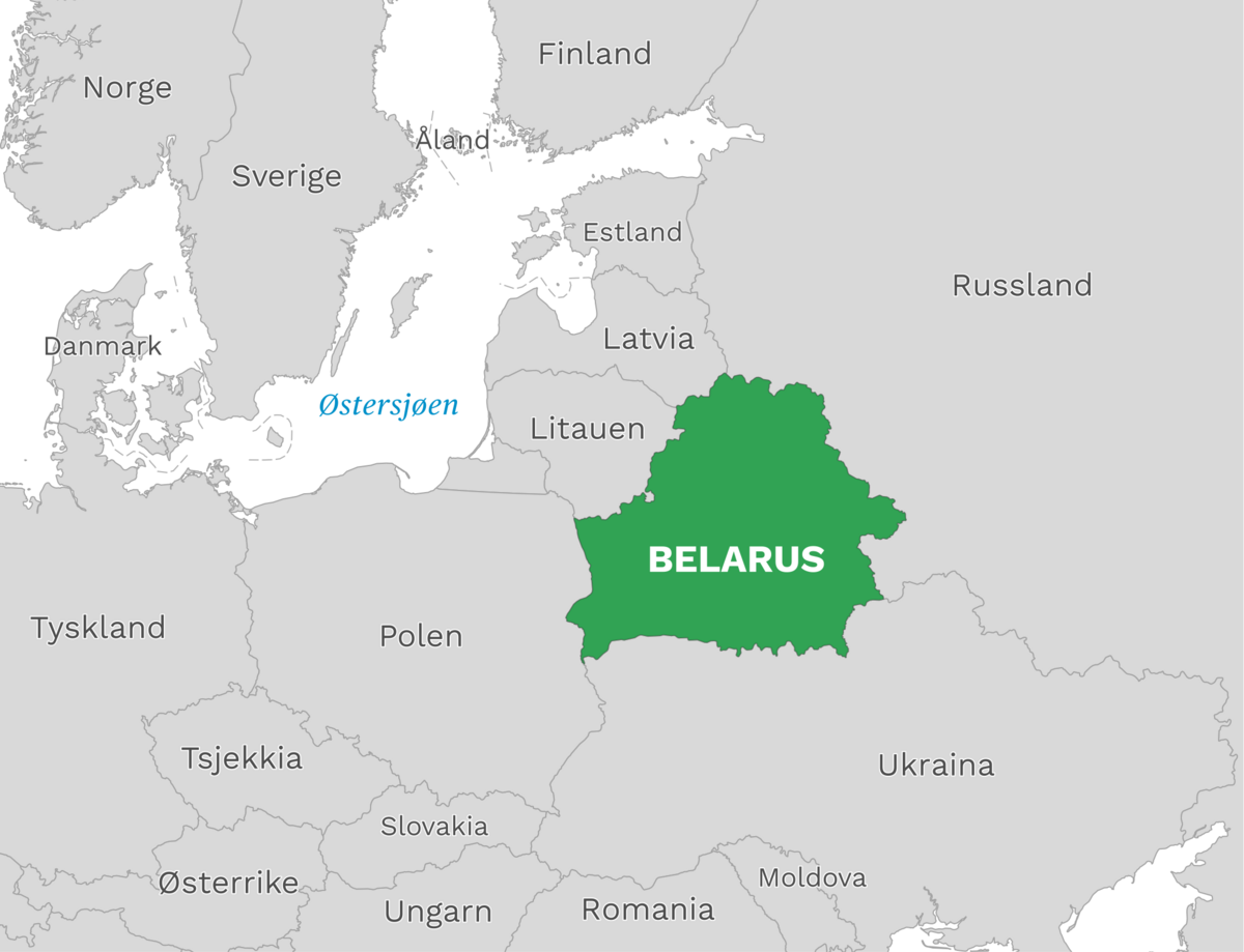 Plassering av Belarus med naboland rundt, kart.