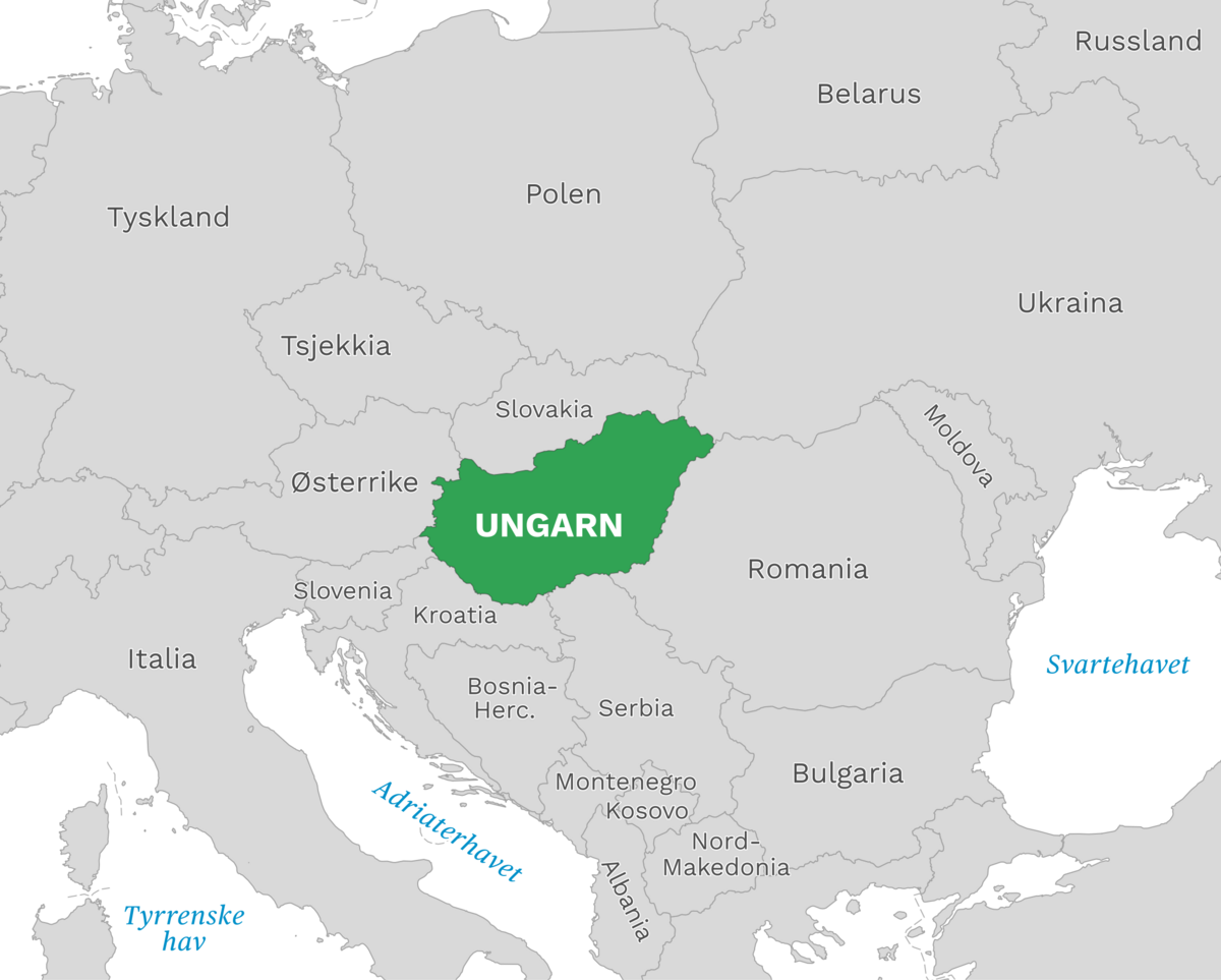 Plassering av Ungarn med naboland rundt, kart.