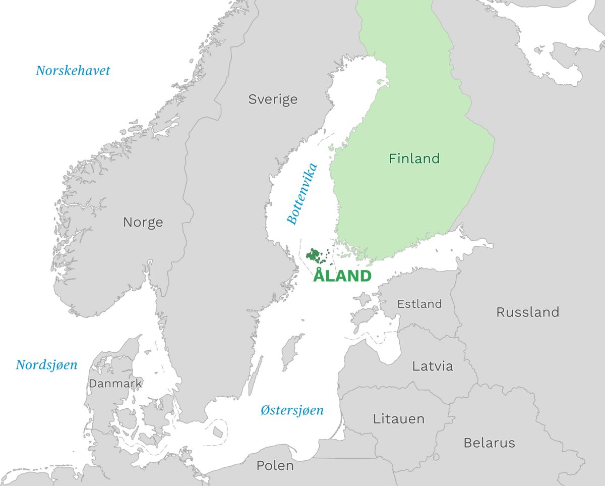 Plassering av Åland med naboland rundt, kart