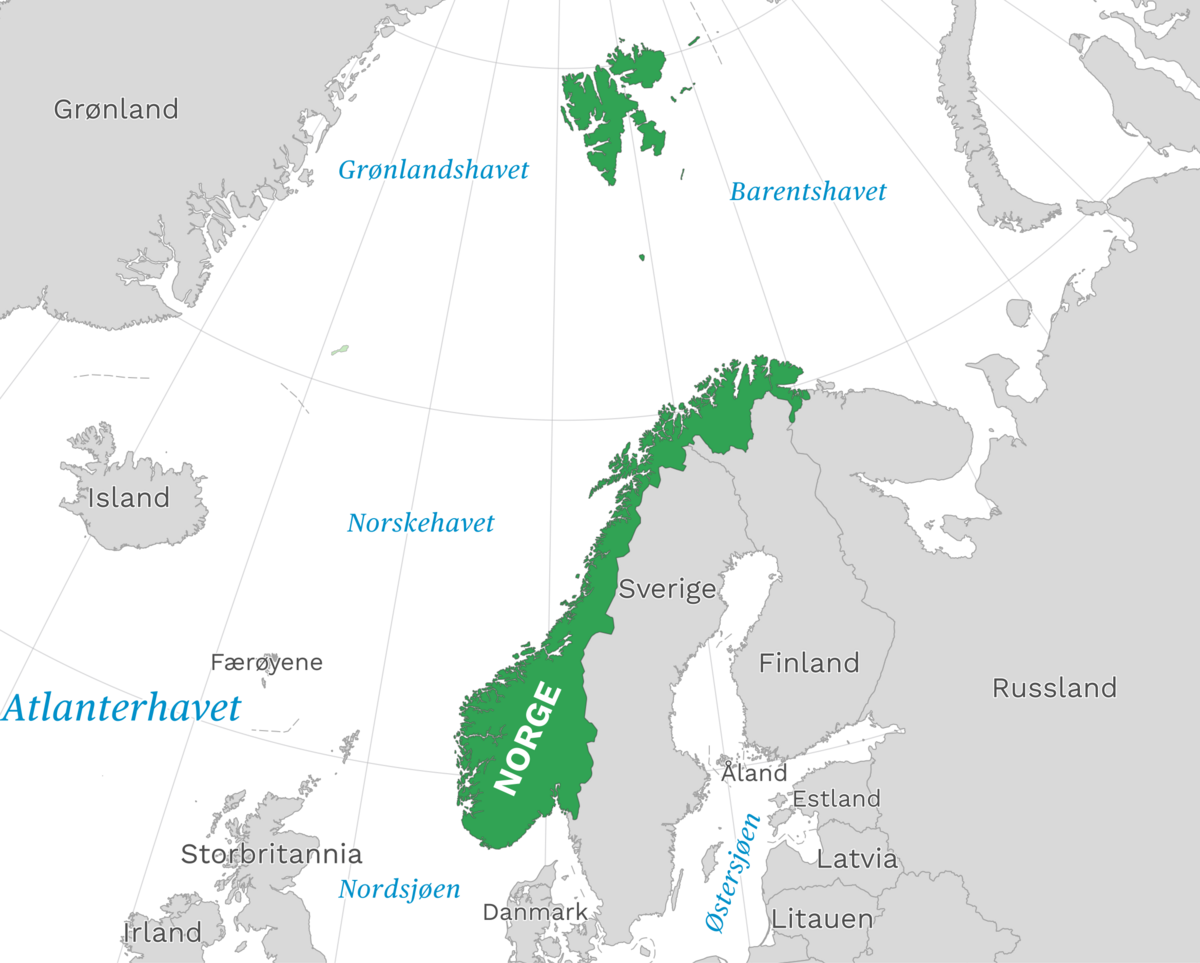 Plassering av Norge med naboland rundt, kart