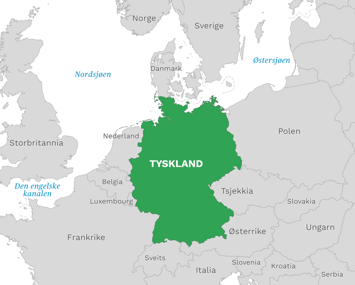 Plassering av Tyskland med naboland rundt, kart