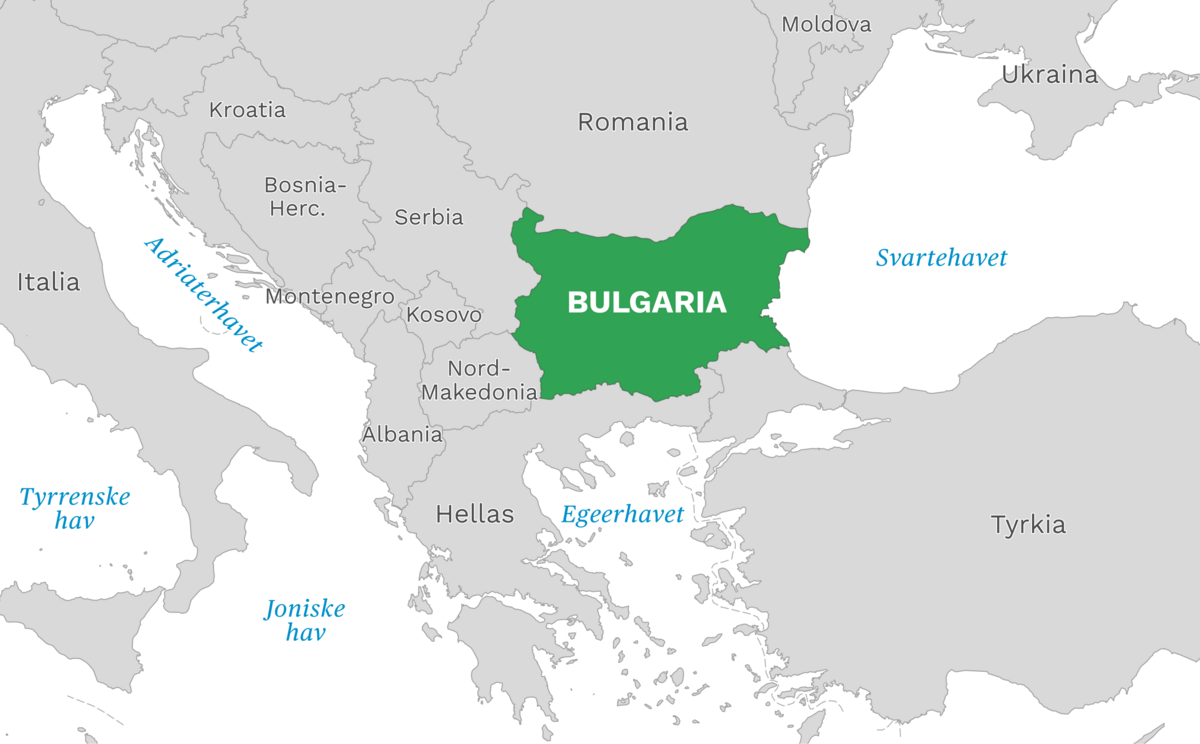 Plassering av Bulgaria med naboland rundt, kart