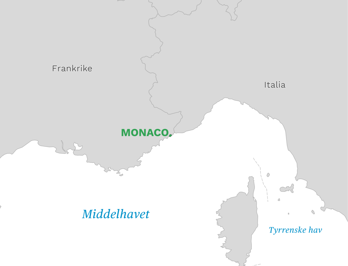 Plassering av Monaco med naboland rundt, kart.