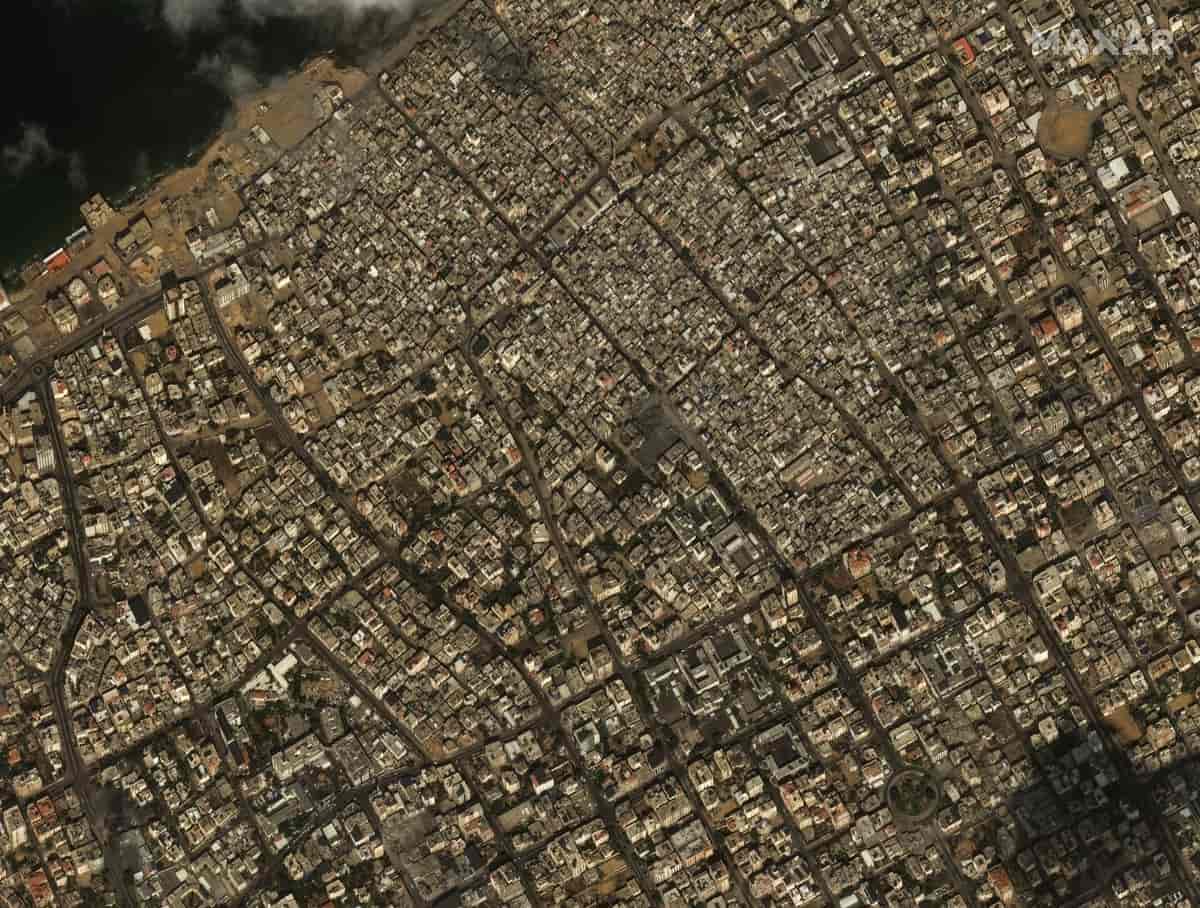 Bilde av nabolag i Gaza by tatt av en satellitt.