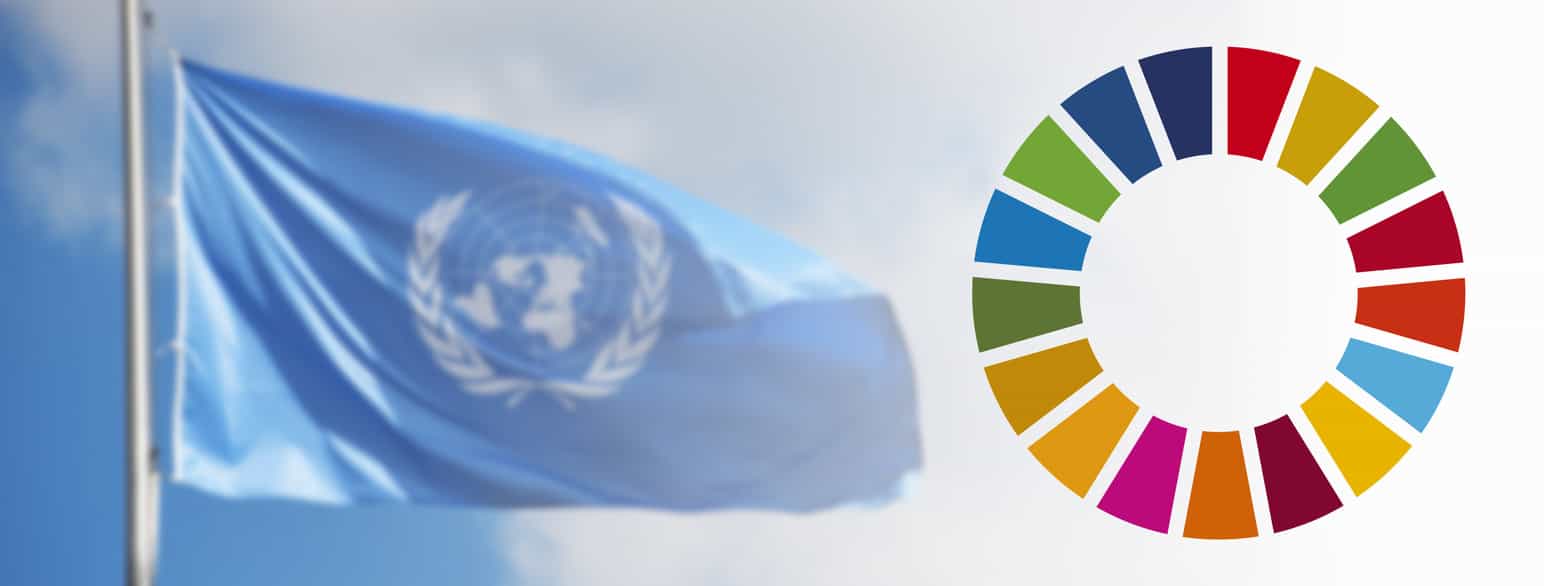 FNs flagg og bærekraftsjulet