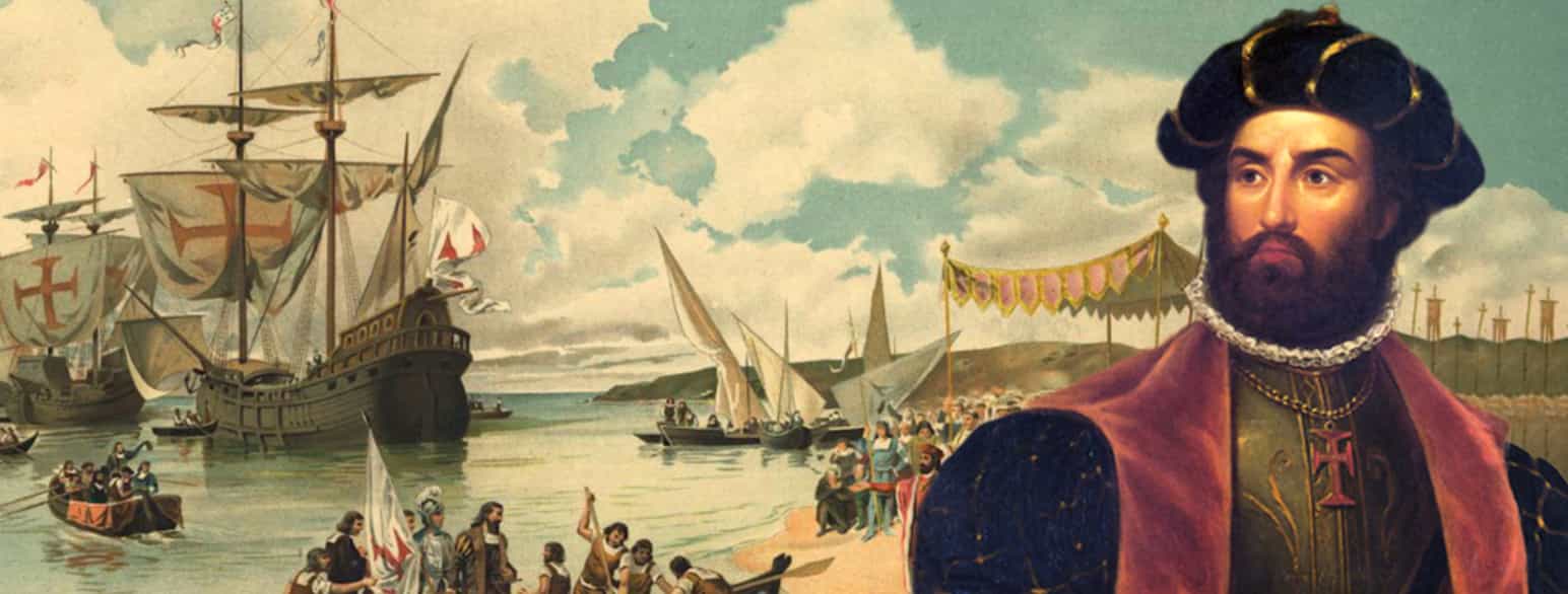 Måleri av Vasco da Gamas avreise frå Lisboa i Portugal