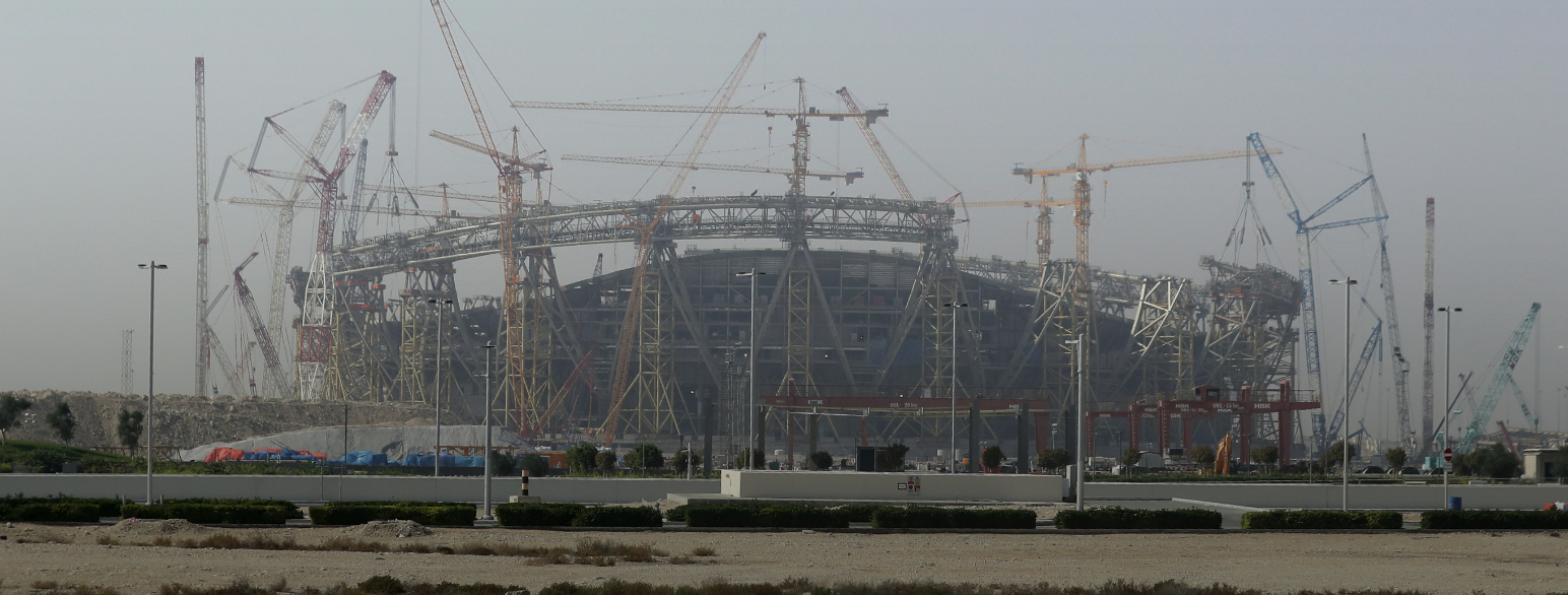Foto av Lusail fotballstadion under bygging før VM i 2022