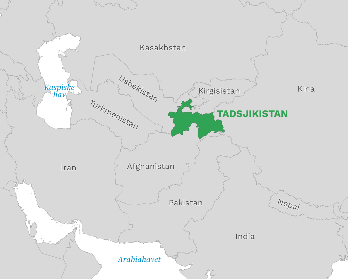 Plassering av Tadsjikistan med naboland rundt, kart.