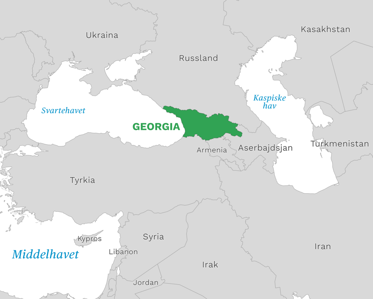 Plassering av Georgia med naboland rundt, kart.