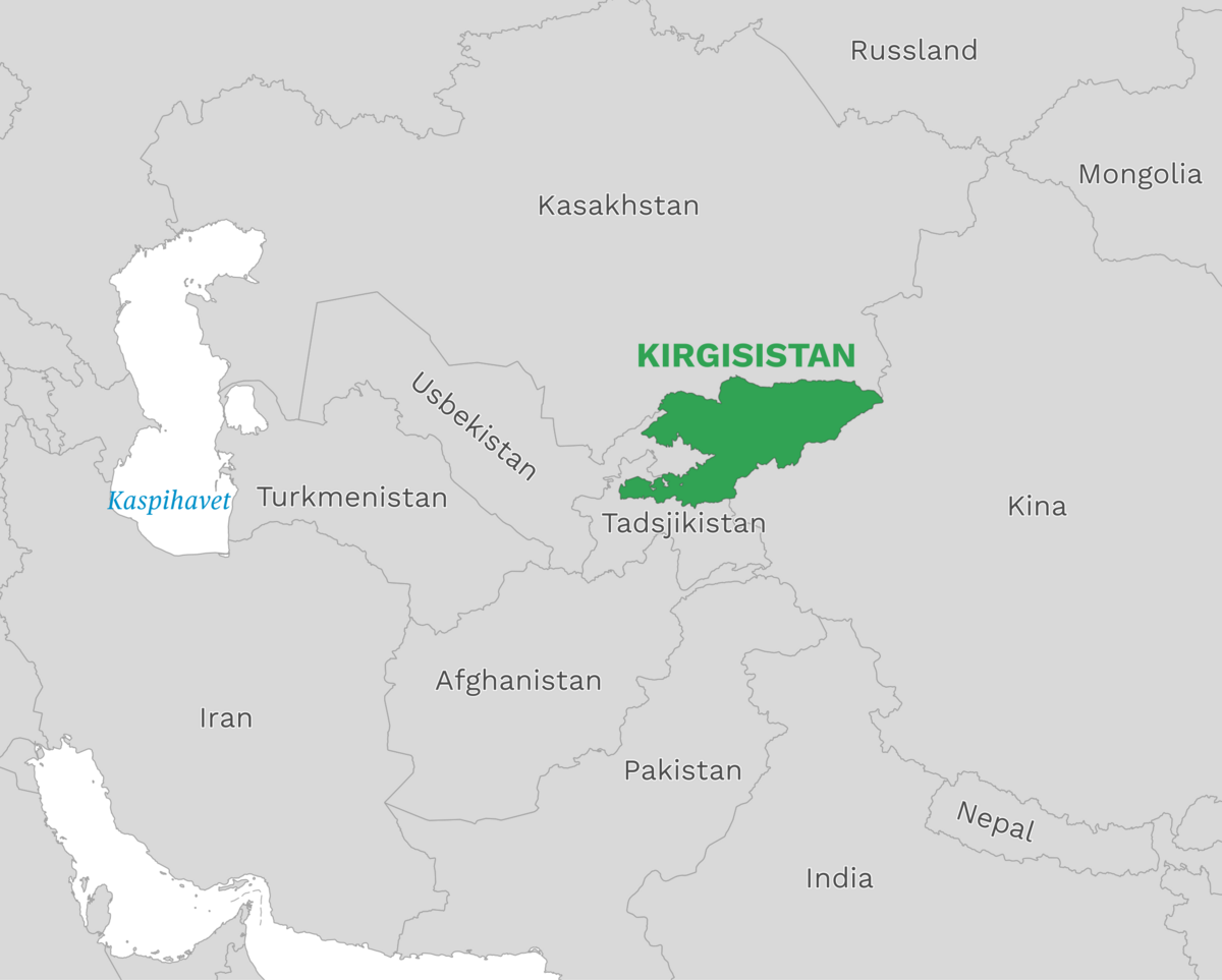 Plassering av Kirgisistan med naboland rundt, kart.