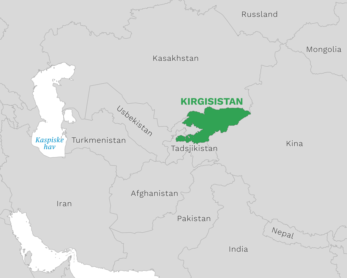 Plassering av Kirgisistan med naboland rundt, kart
