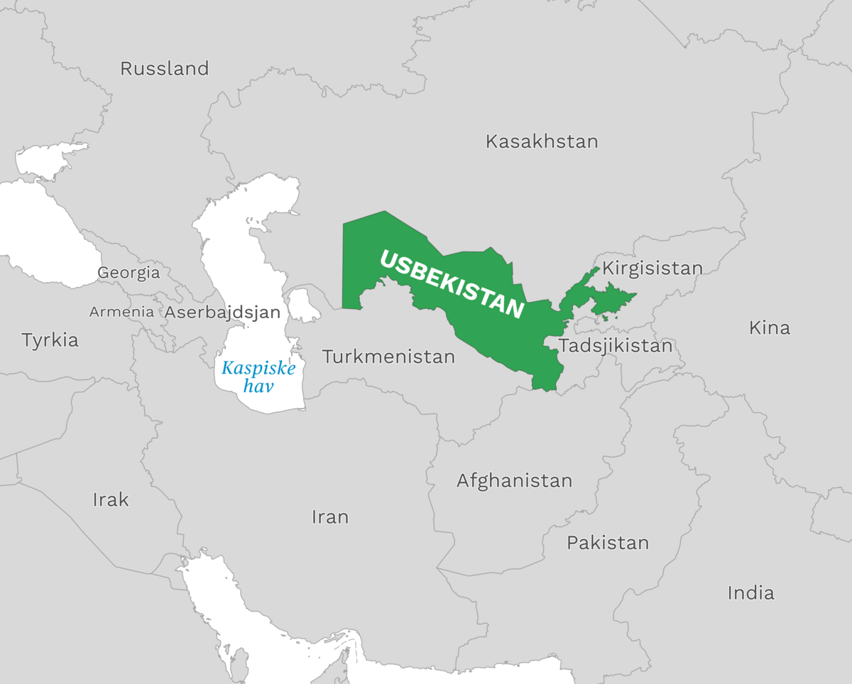 Plassering av Usbekistan med naboland rundt, kart.