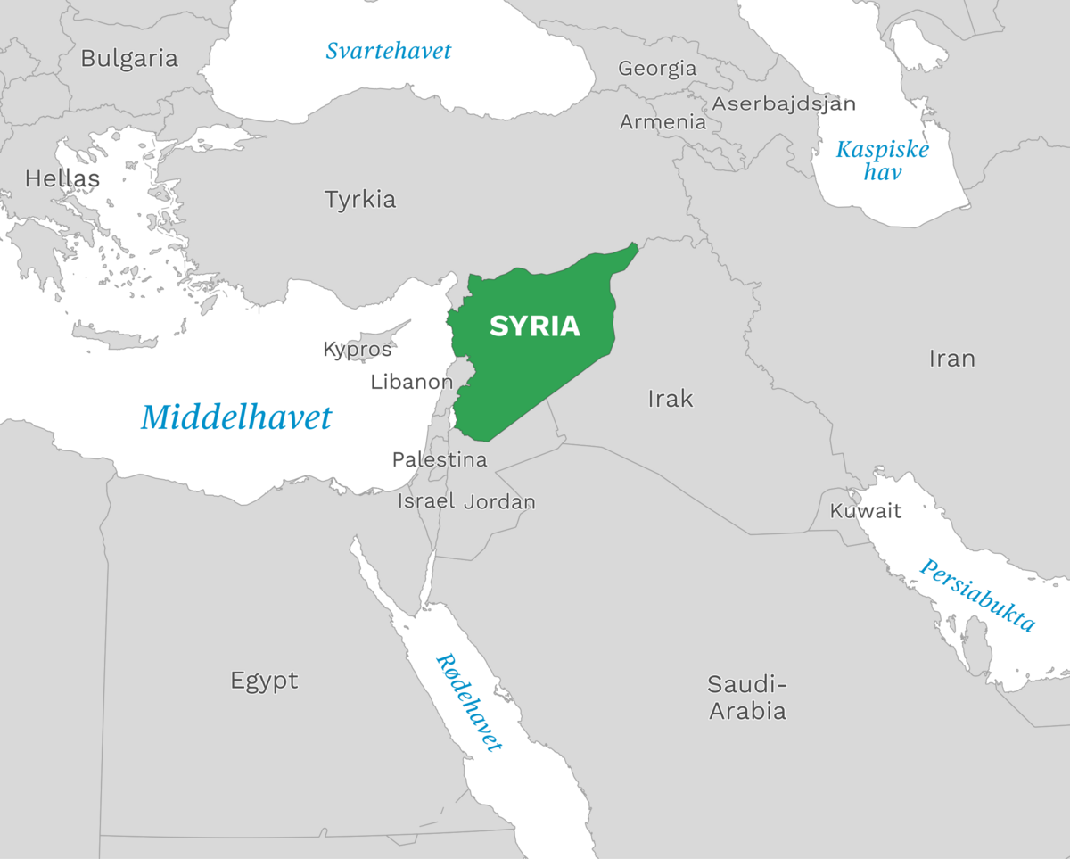 Plassering av Syria med naboland rundt, kart