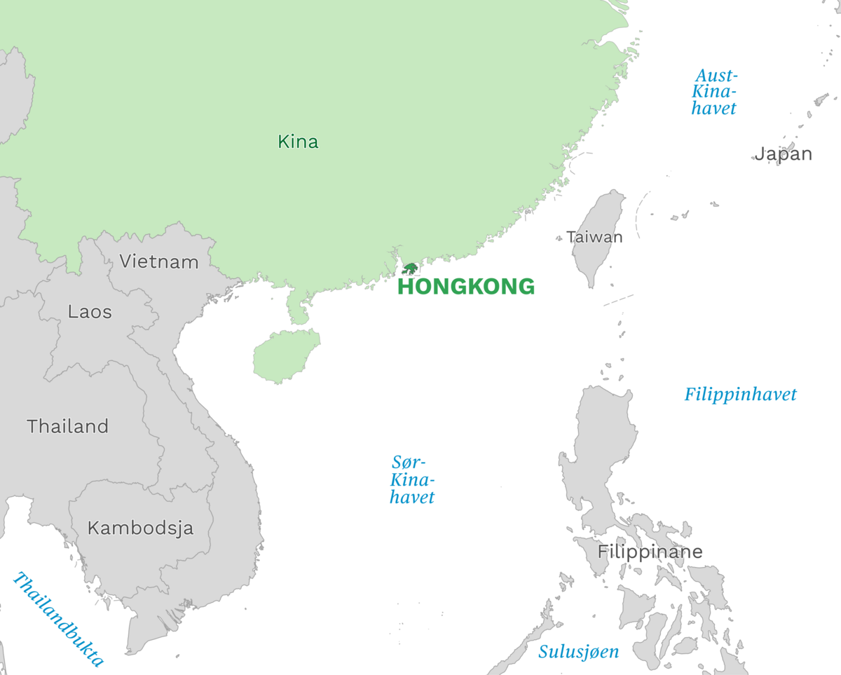 Plassering av Hongkong med naboland rundt, kart