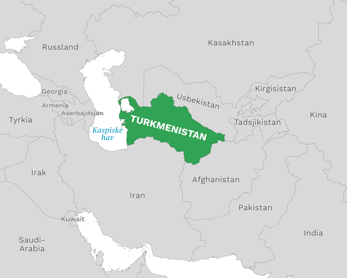 Plassering av Turkmenistan med naboland rundt, kart.