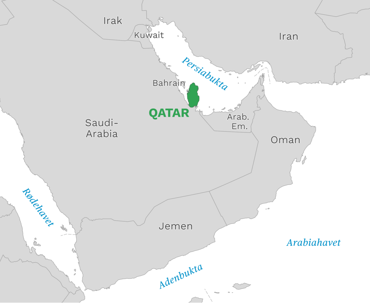 Plassering av Qatar med naboland rundt, kart