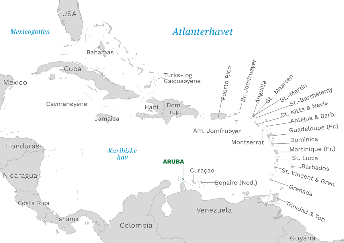 Plassering av Aruba med naboland rundt, kart