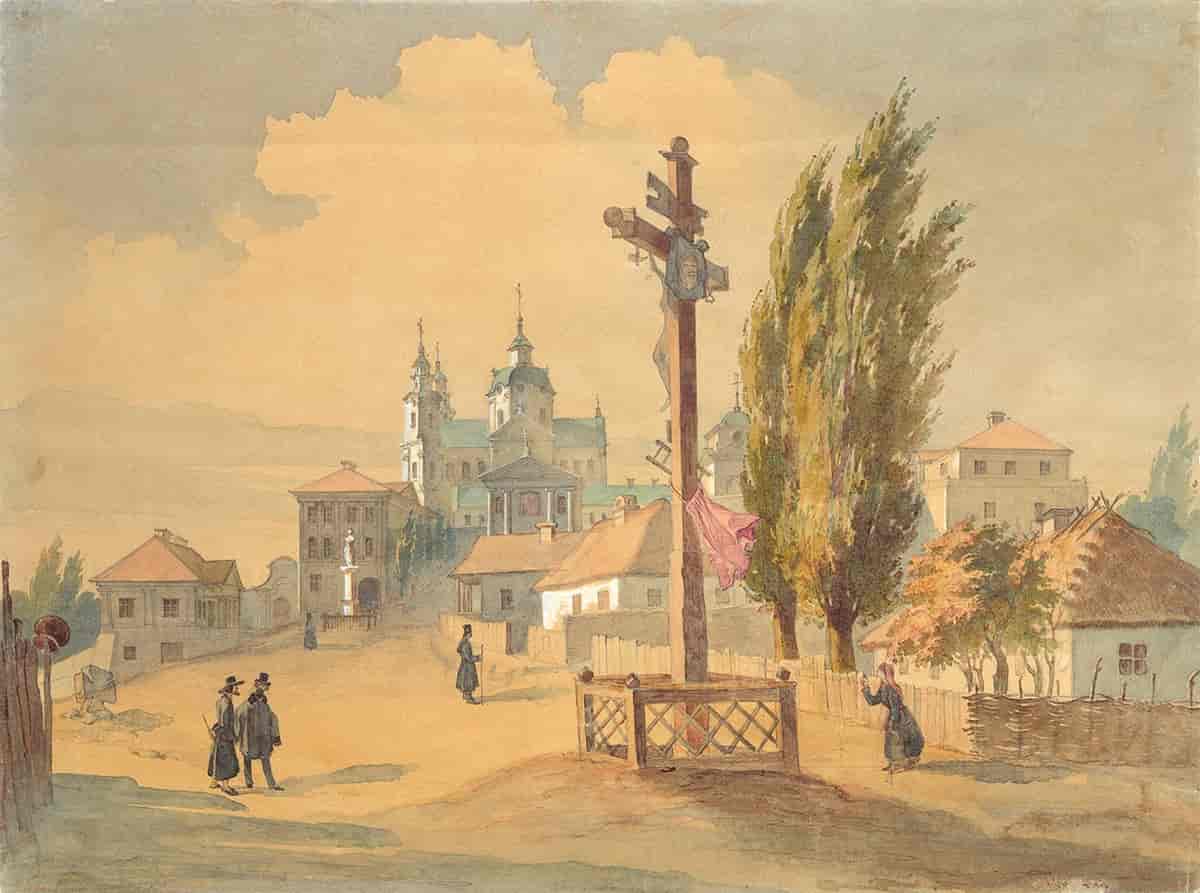 Akvarell av byen Potsjajiv