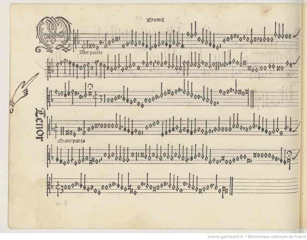Foto av noter til stykket Mater patris, 1504