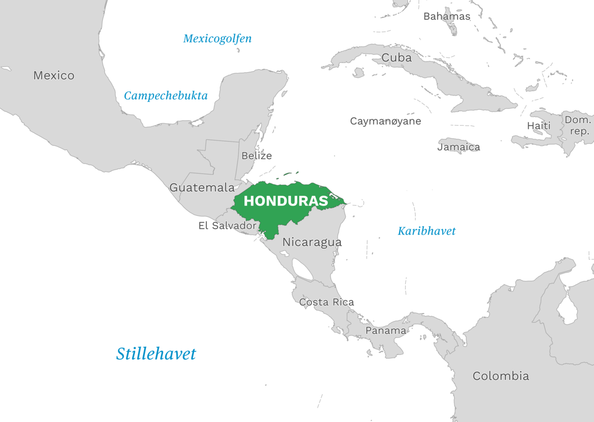 Plassering av Honduras med naboland rundt