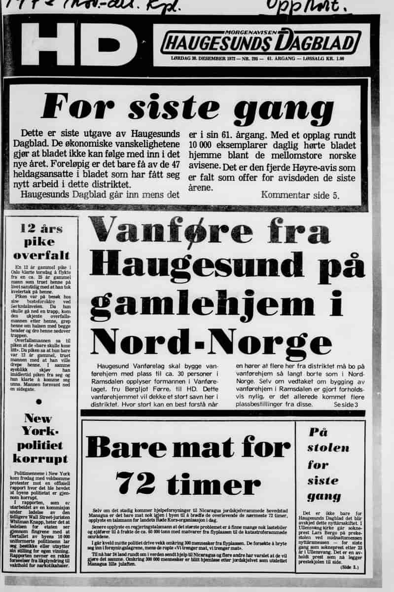 Forside av Haugesunds Dagblad
