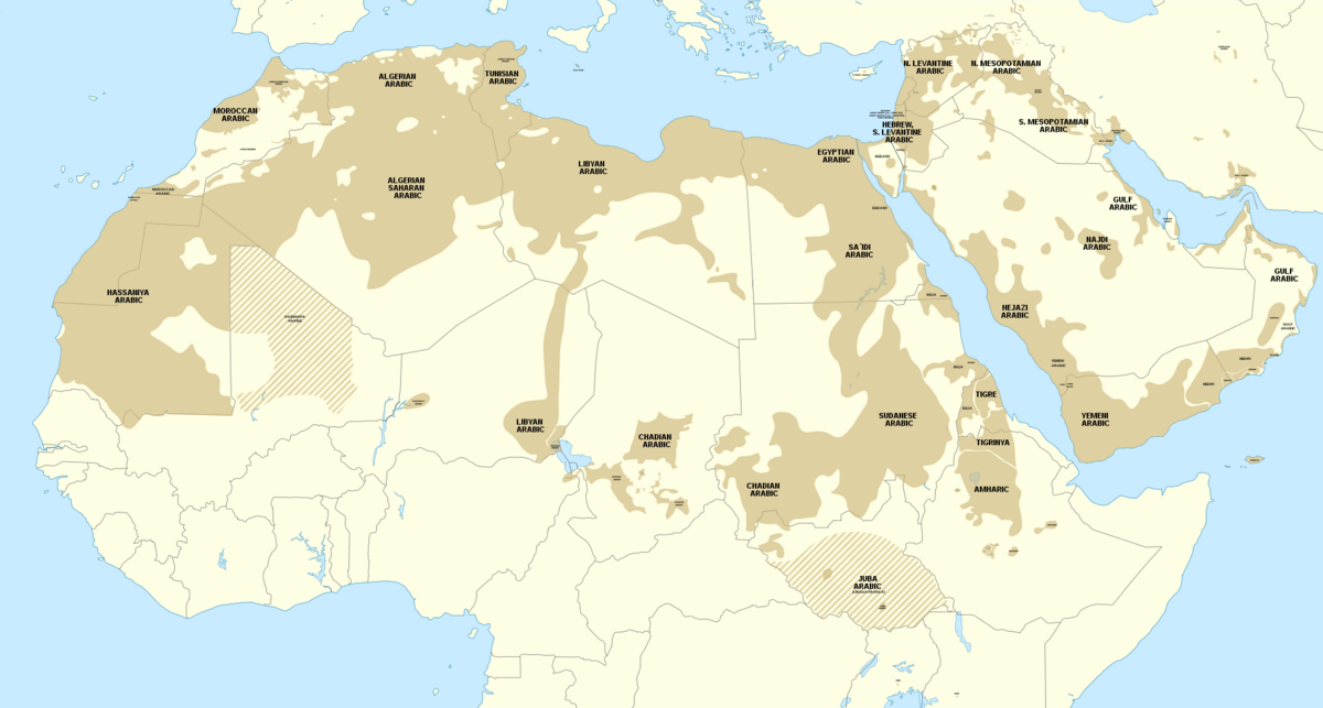 Kart over utbreiinga til dei semittiske språka