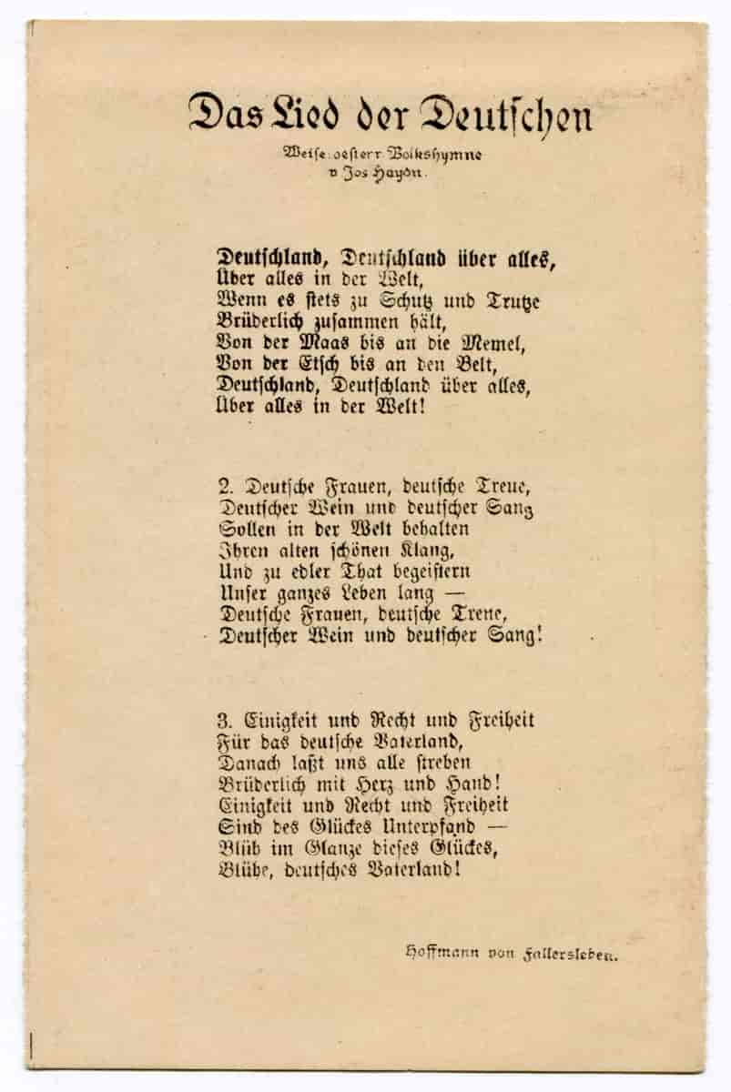 Teksten til tre vers av Deutschlandlied