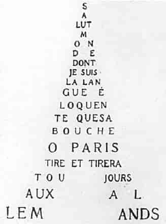 Foto av en bokside med dikt formet som Eiffeltårnet.