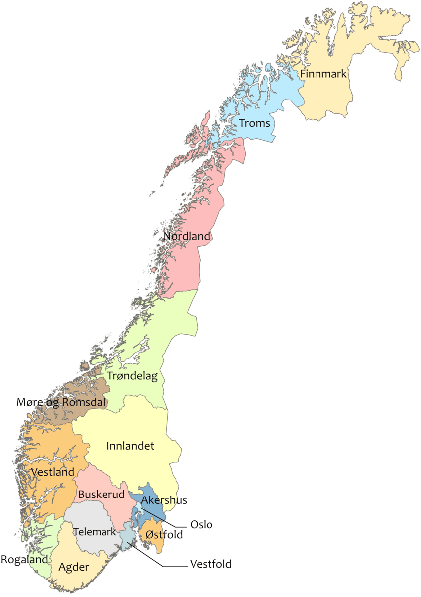 Kart over norske fylker